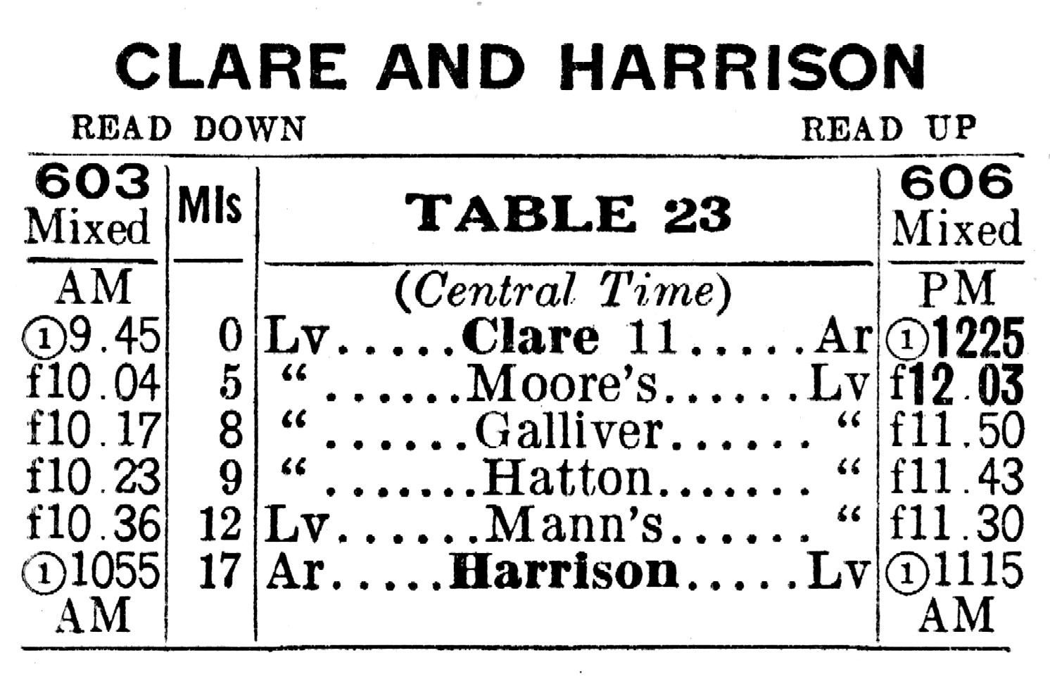 PM Harrison Branch Timetable